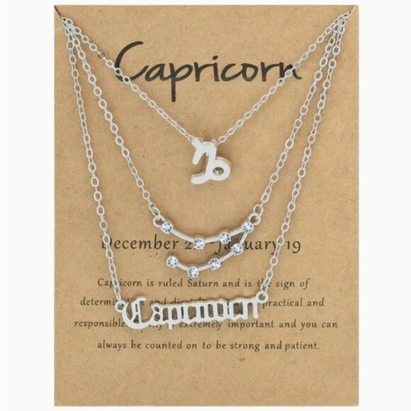 🍏50% OFF/3+...♑ 3-piece zodiac Capricorn link chain necklace set (Silver tone) - Picture 1 of 6